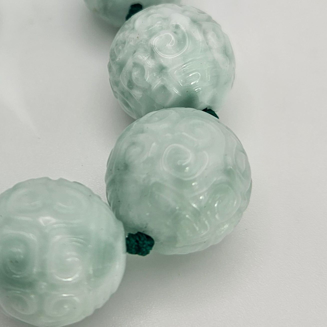 18mm Carved Green Moonstone Single Bead.