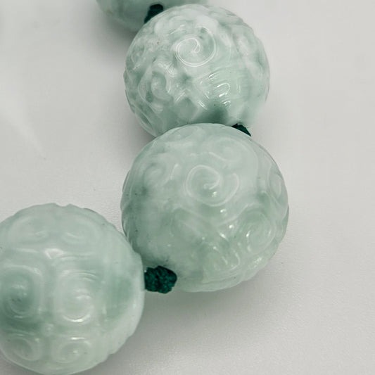 18mm Carved Green Moonstone Single Bead.