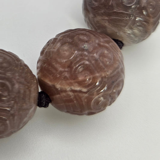 18mm Carved Pink Moonstone Single Bead.