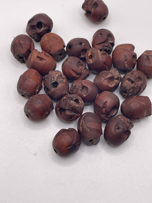 18mm Carved Wood Skull Bead Indiviually Sold.