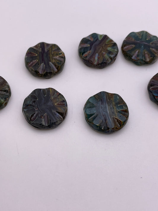 18mm Coin Crinkle Pattern Czech Single Bead.