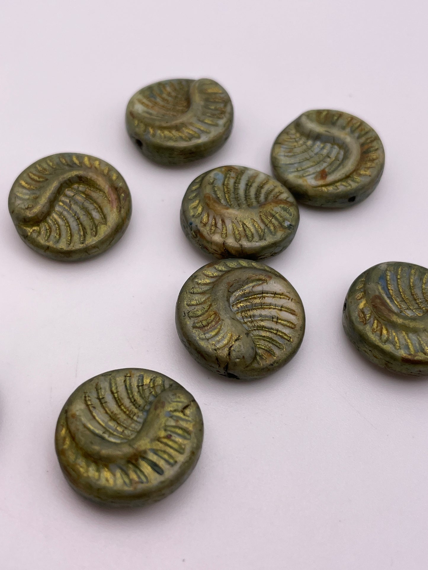 18mm Green Wave Czech Glass Single Bead.