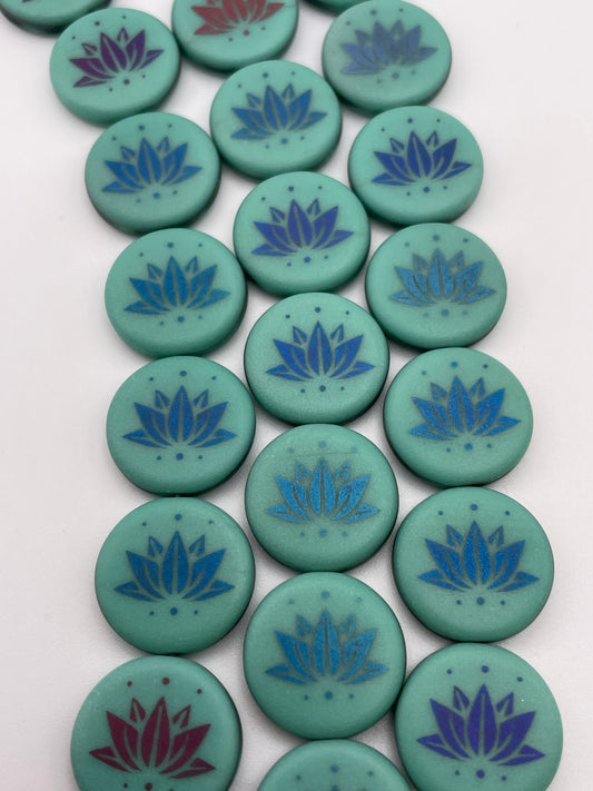 18mm Lotus Flower Czech Bead Strand.