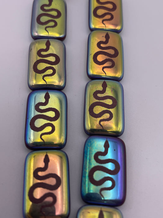 19x12mm Rectangle Snake Czech Bead Strand.