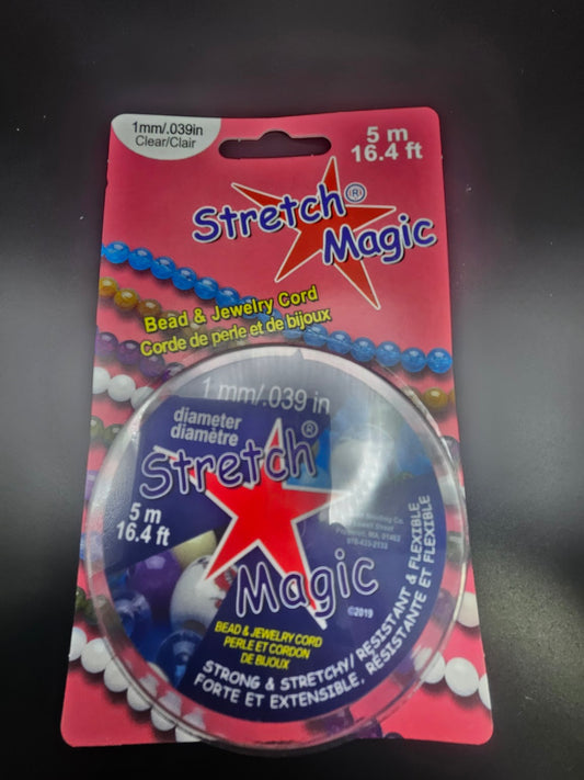 Package of 1MM Stretch Magic clear bead and jewelry cord, with a diameter of 1mm (0.039in) and a length of 5 Meters (16.4ft).