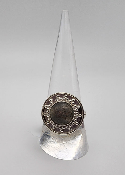 SS Decorated Ring Labradorite / Carnelian/ Moonstone