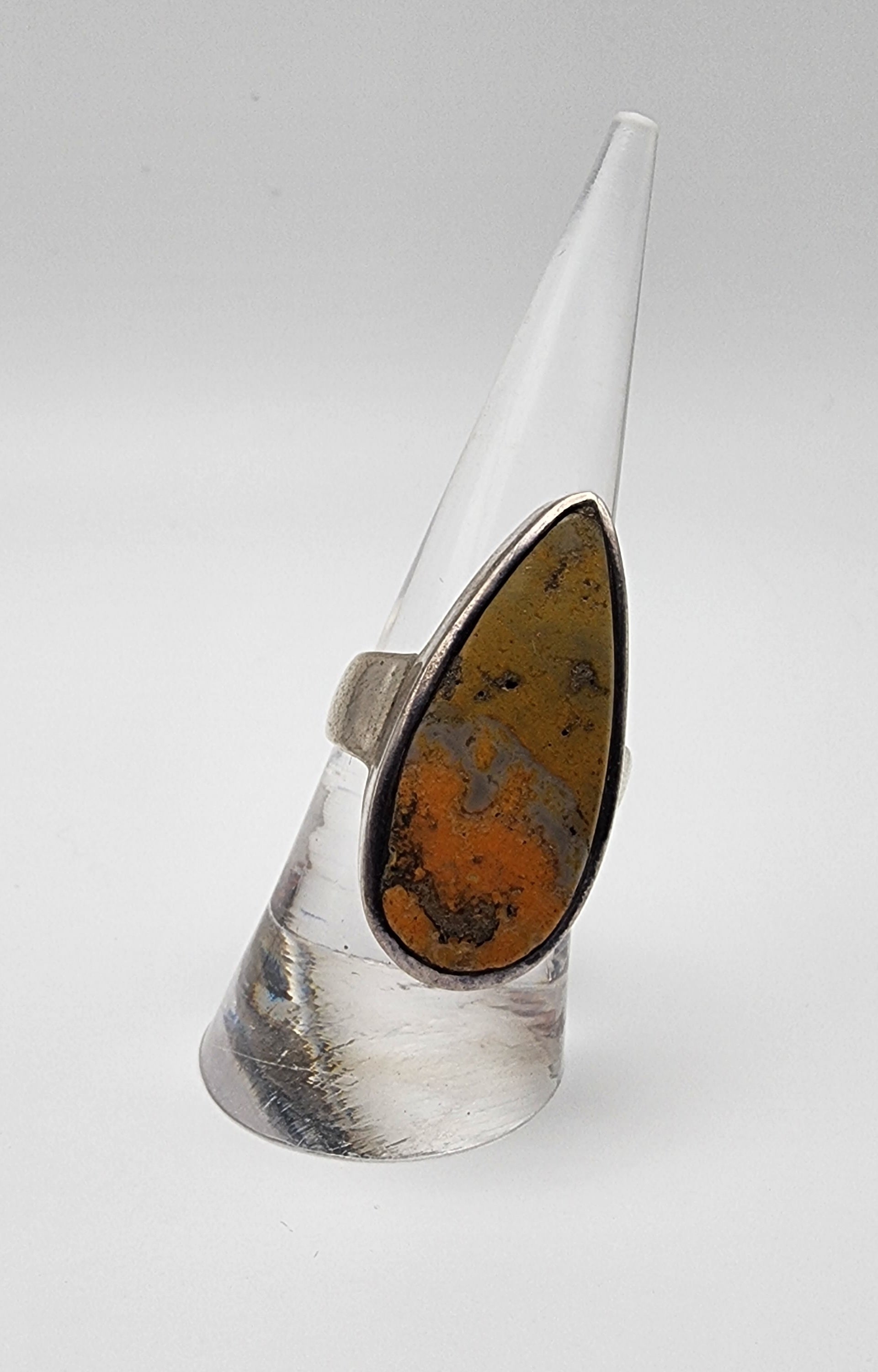 SS Bumblebee Jasper Teardrop Stone Ring