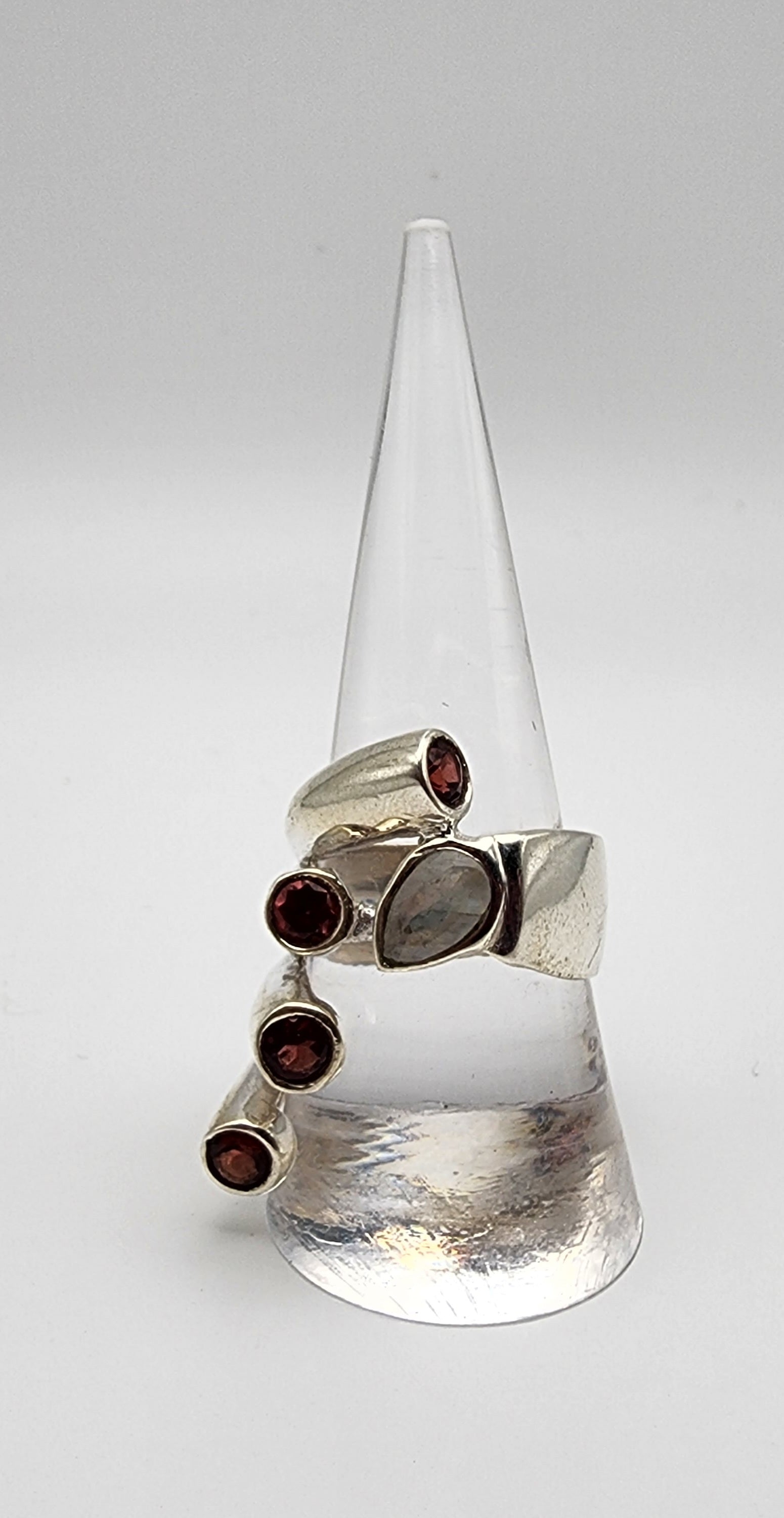 SS Multi Gemstone Excentric Ring