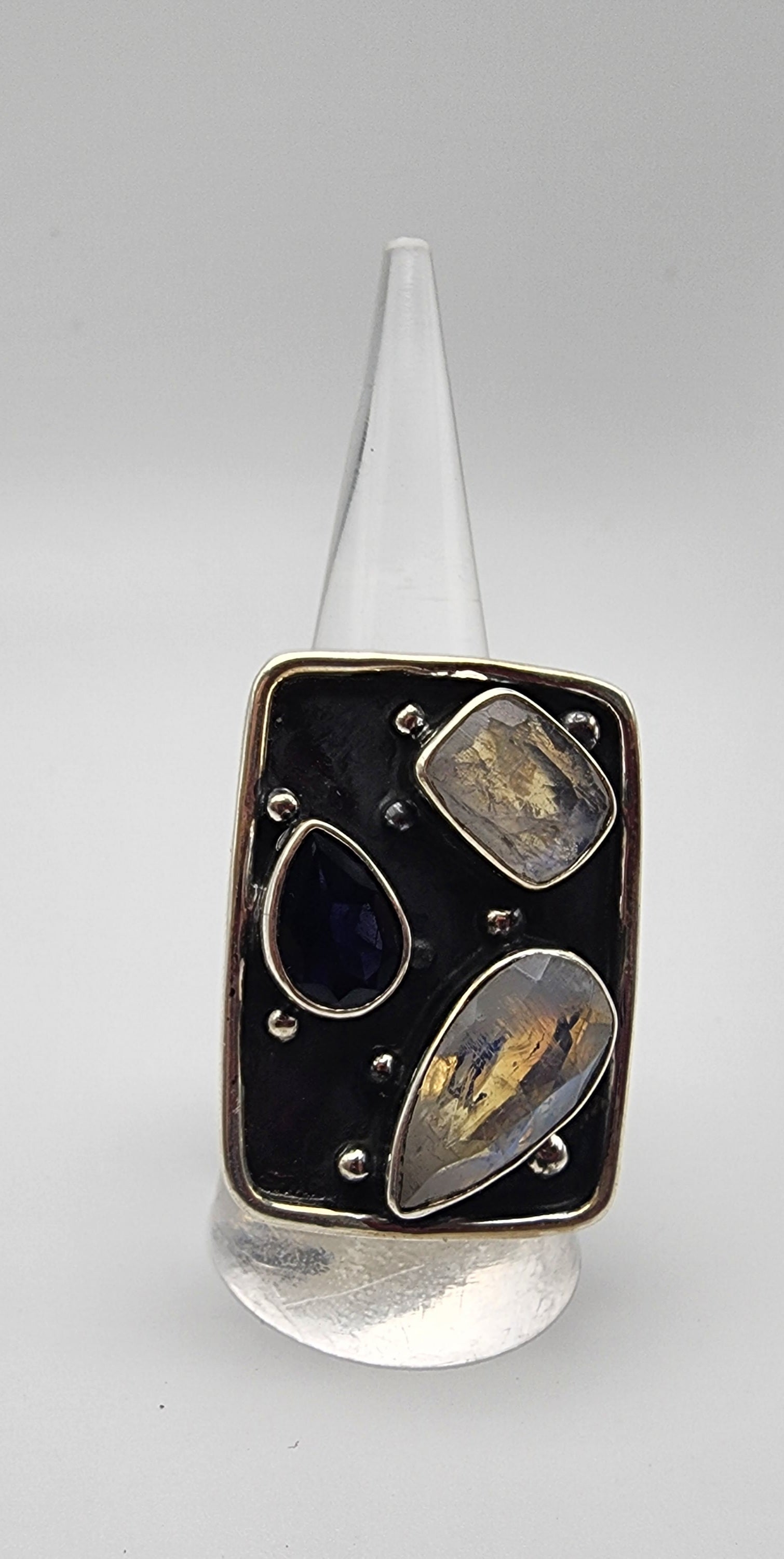 SS Large Multi Gemstone Ring