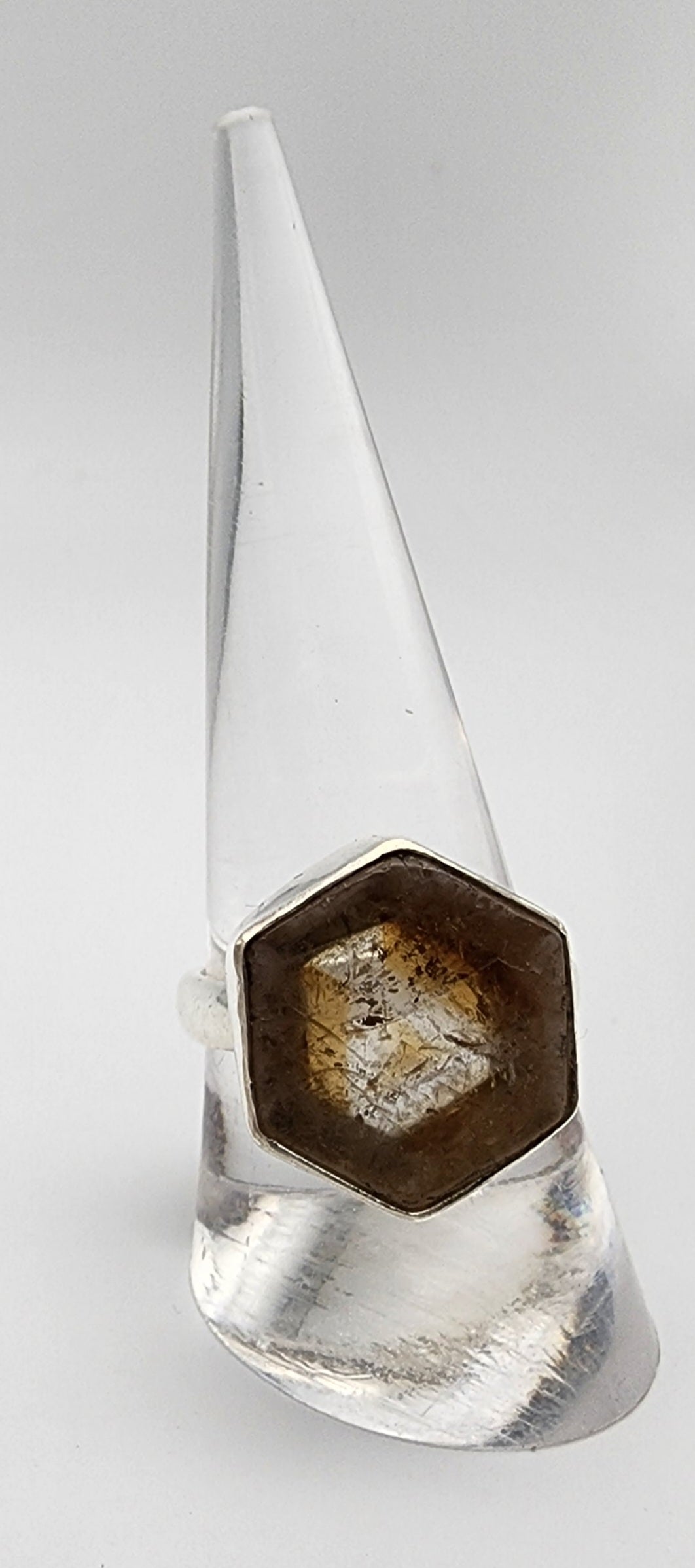 SS Citrine Hexagon Ring