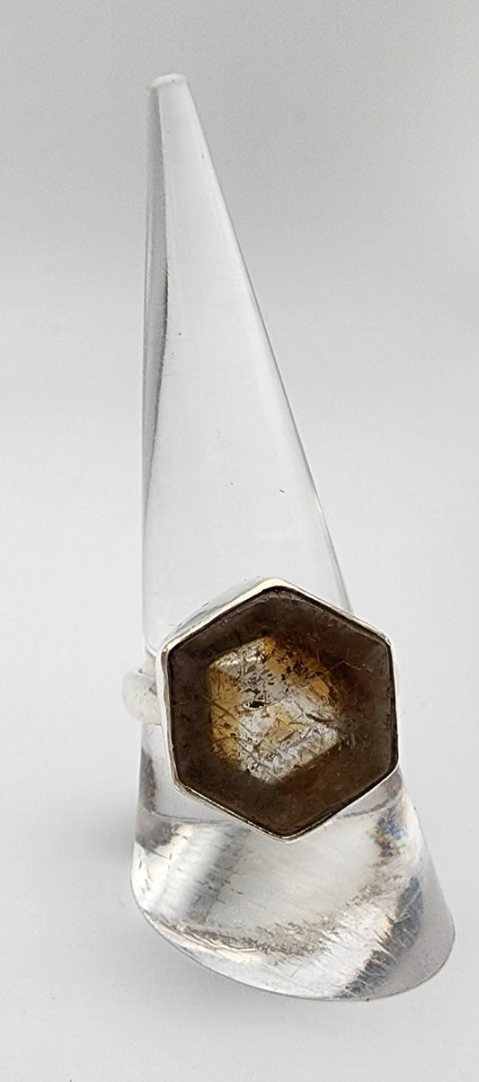 SS Citrine Hexagon Ring