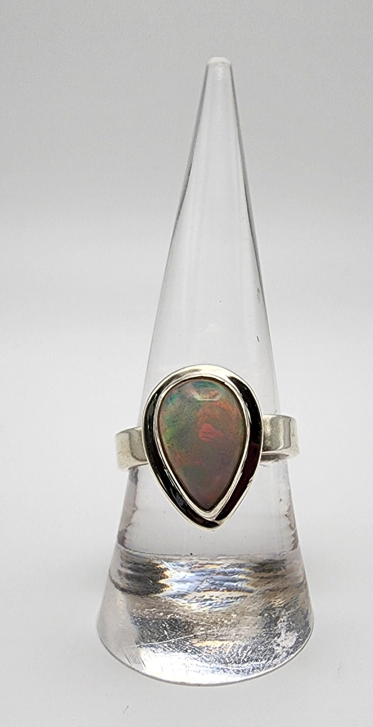 SS Simple Opal Teardrop Ring