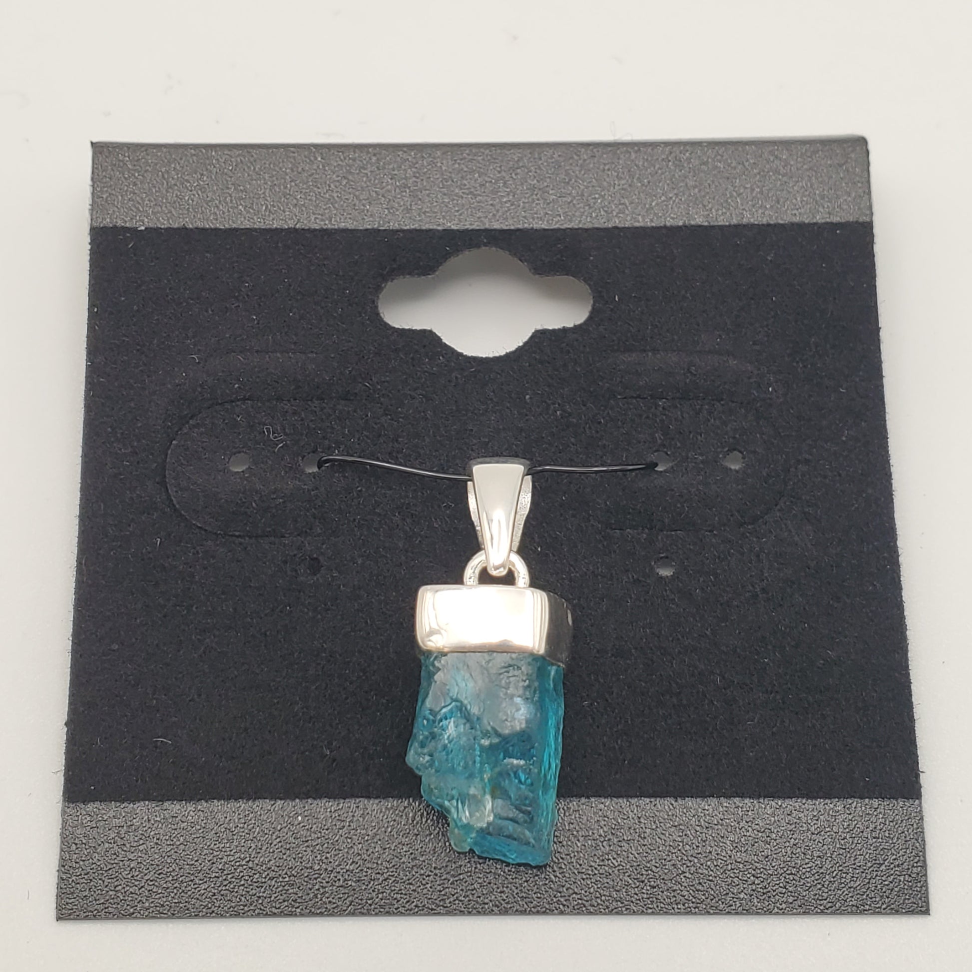 SS Blue Apatite Rough Mineral w/ Cap Pendant