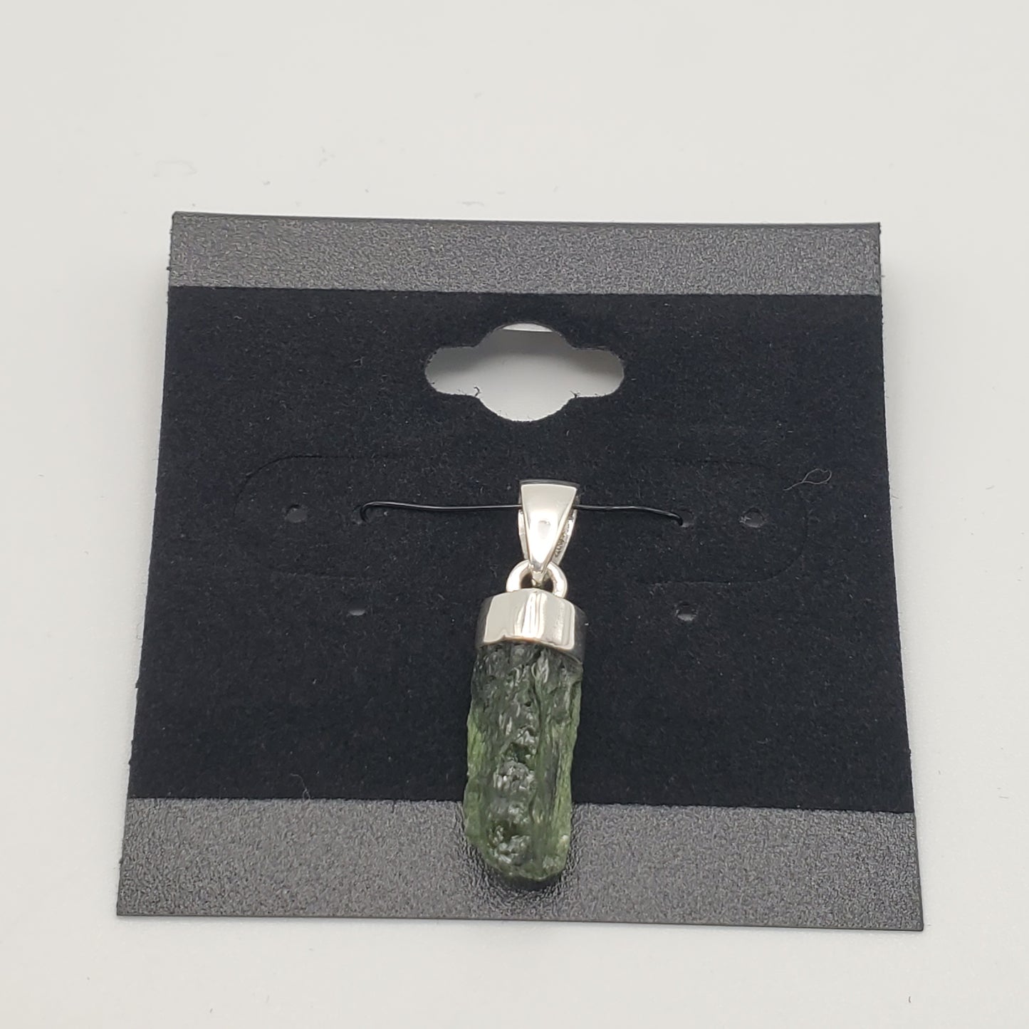SS Moldavite Rough Mineral w/ Cap Pendant