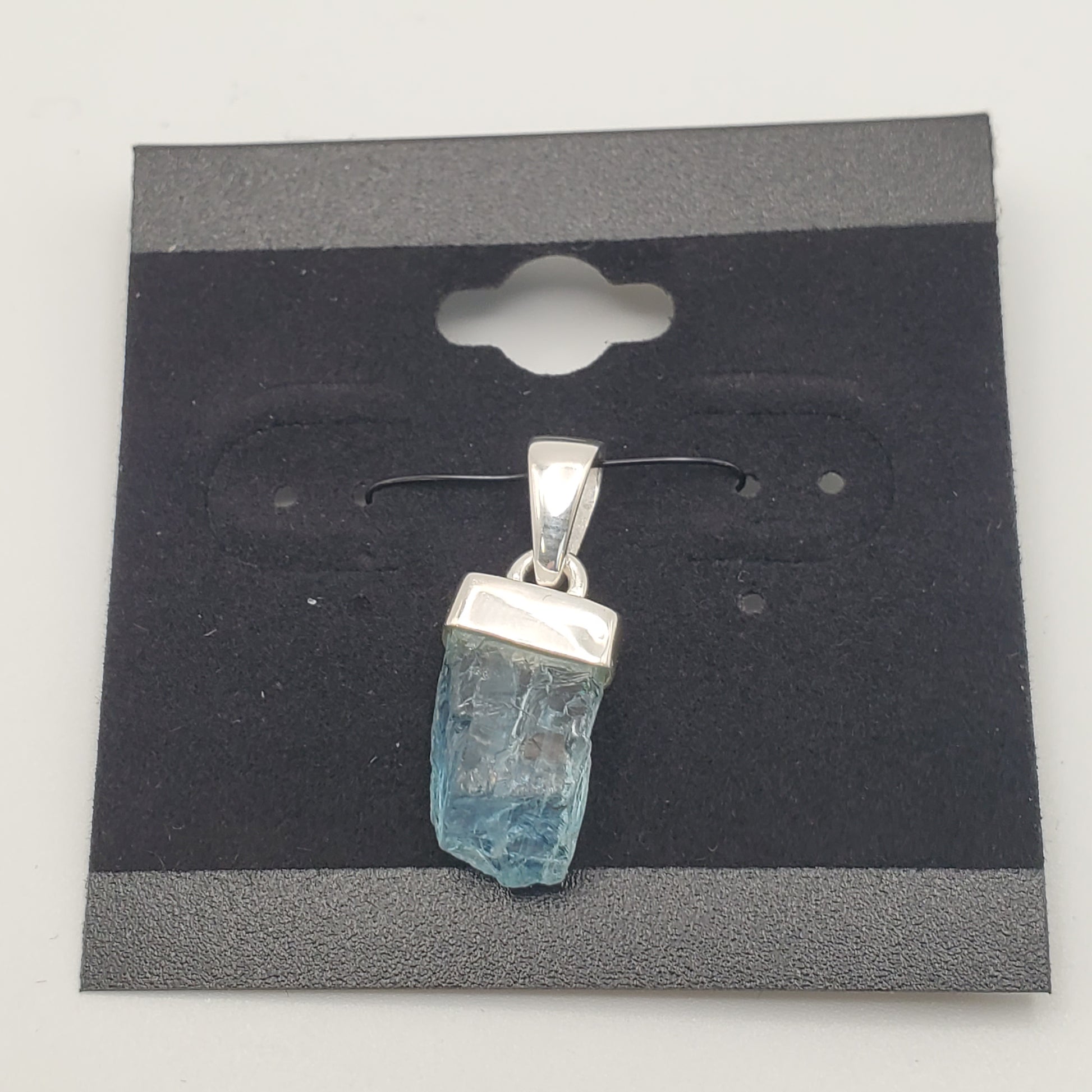 SS Aquamarine Rough Mineral w/ Cap Pendant