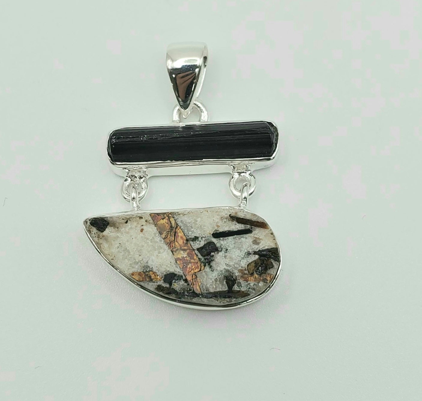 SS Black Tourmaline Astrophyllite Pendant