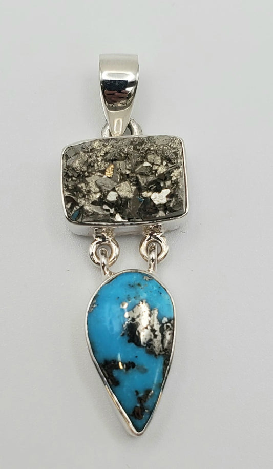 SS Pyrite Persian Turquoise Pendant