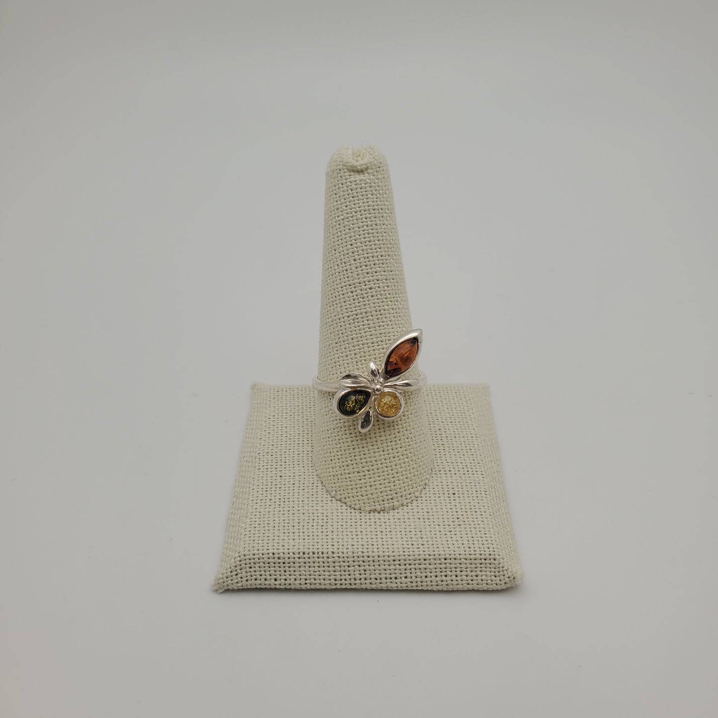 SS Multi-Color Amber Flower Ring