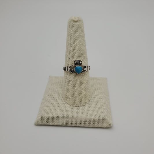 SS Turquoise Claddagh Ring