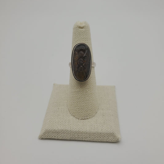 SS Carved Amber Flower Ring