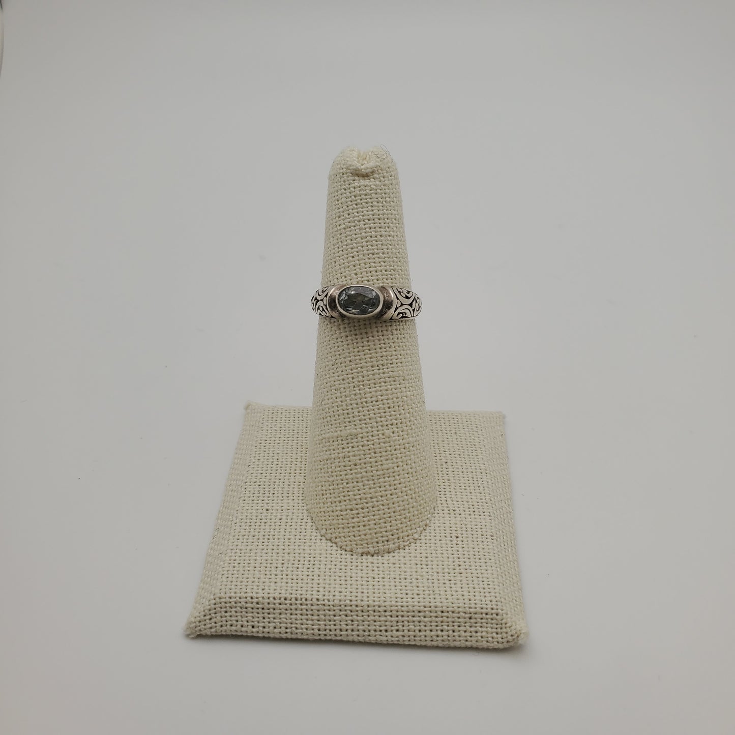 SS Blue Topaz Filigree Ring