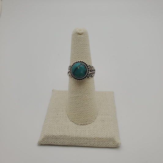 SS Turquoise Leaf Ring