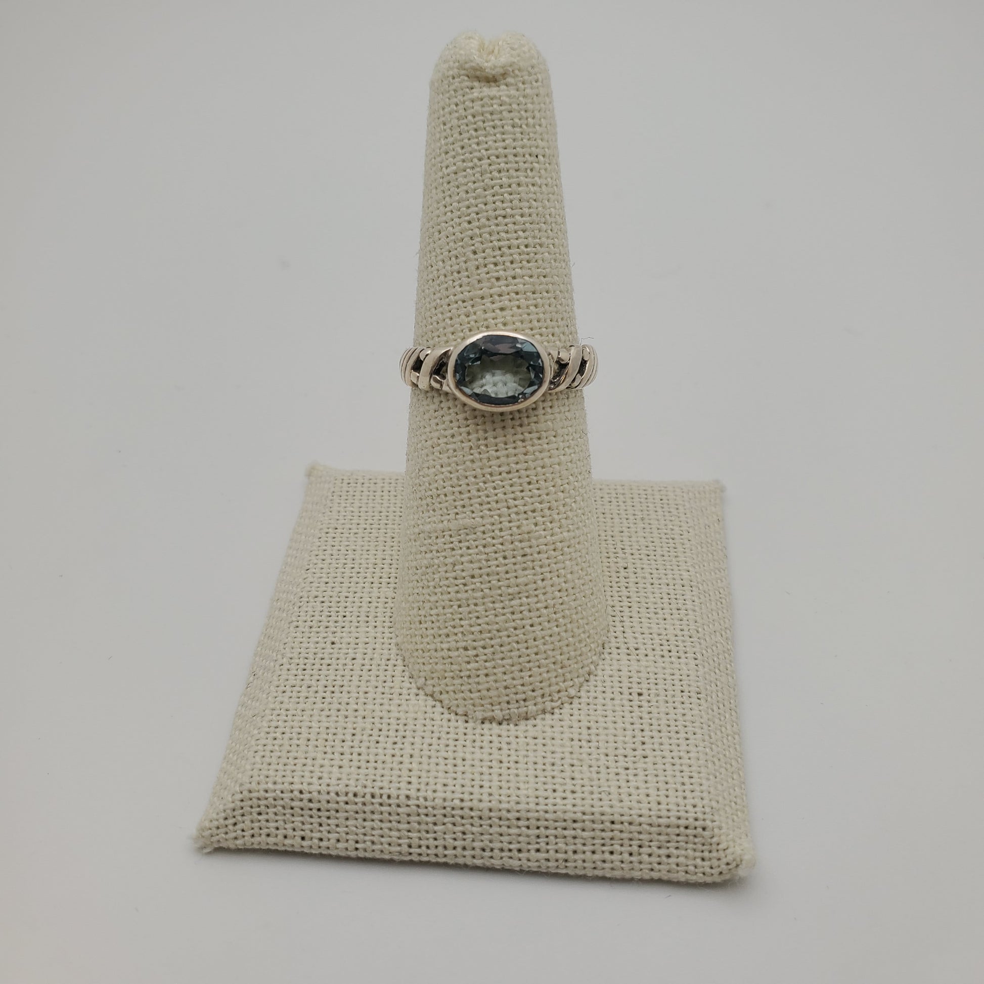 SS Blue Topaz Textured Ring
