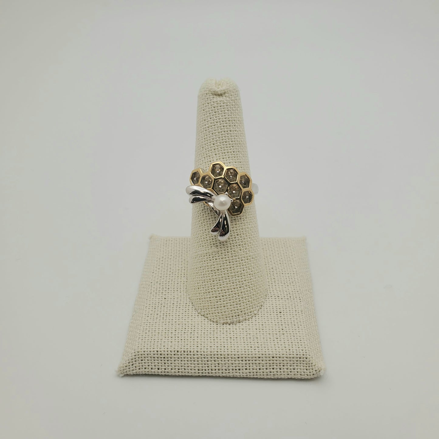 SS Citrine Honeycomb Ring