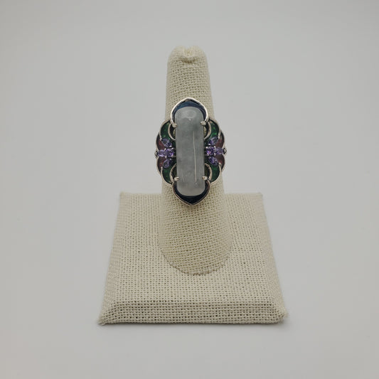 SS Enamel Jadite Amethyst Ring