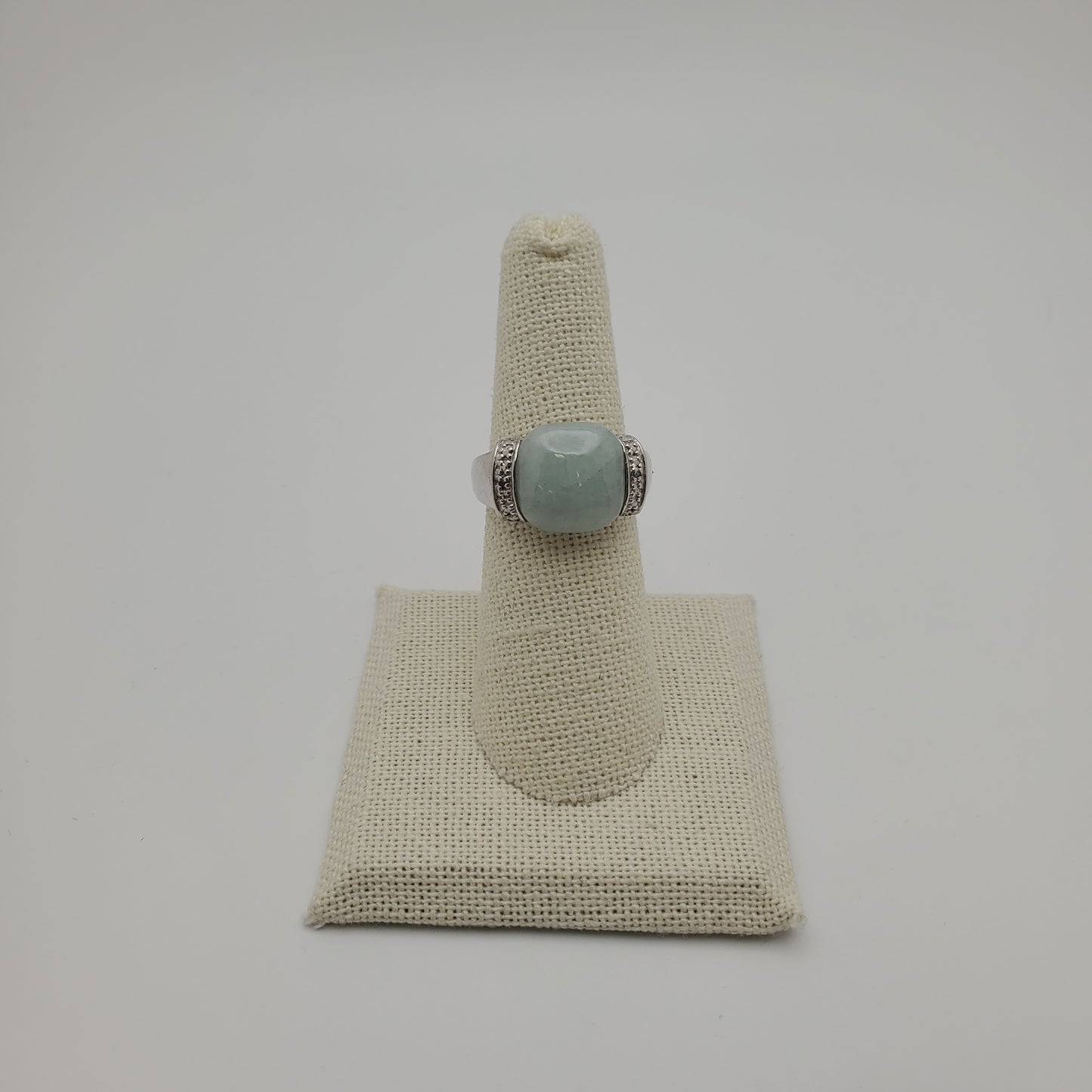 SS Green Jadite Diamond Ring