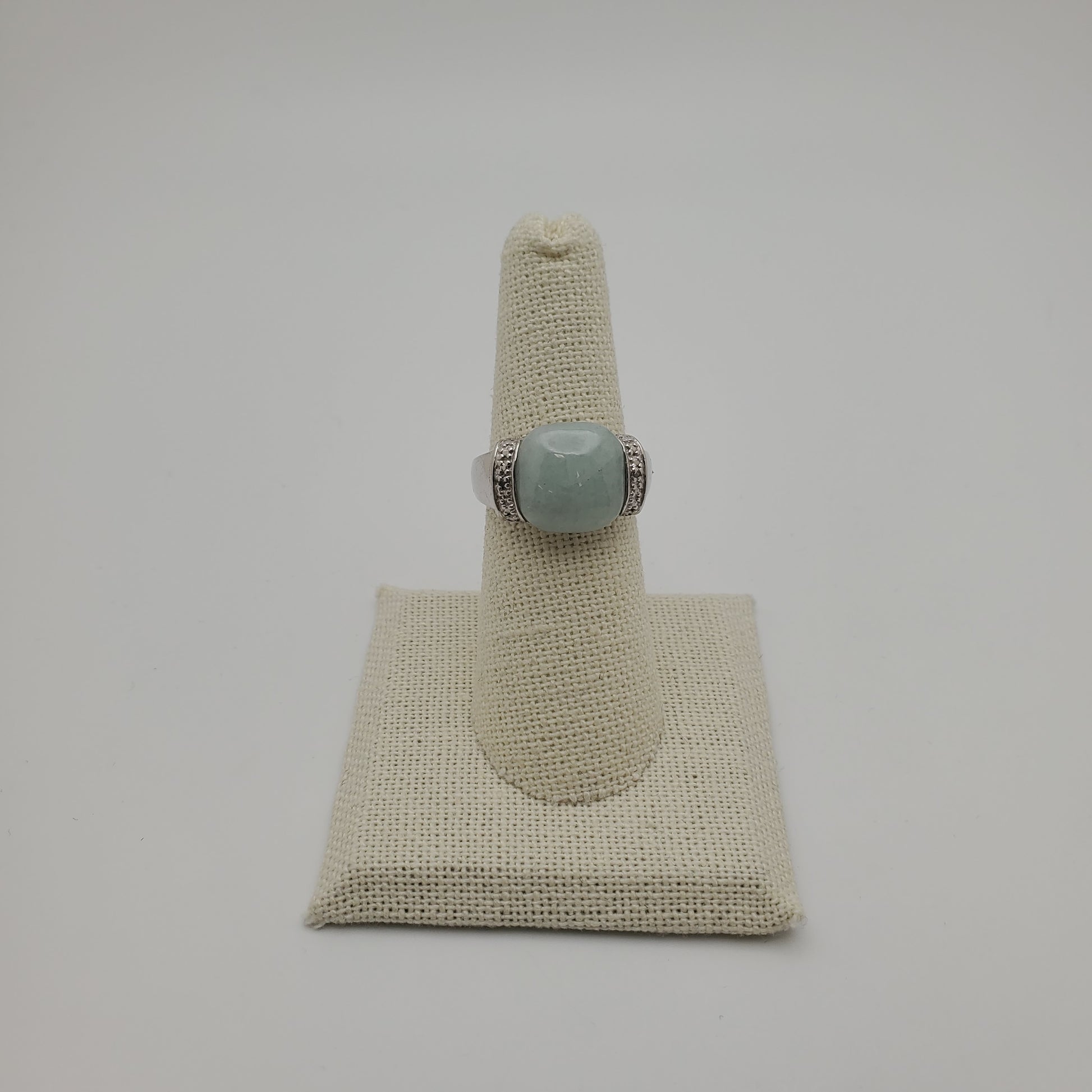 SS Green Jadite Diamond Ring