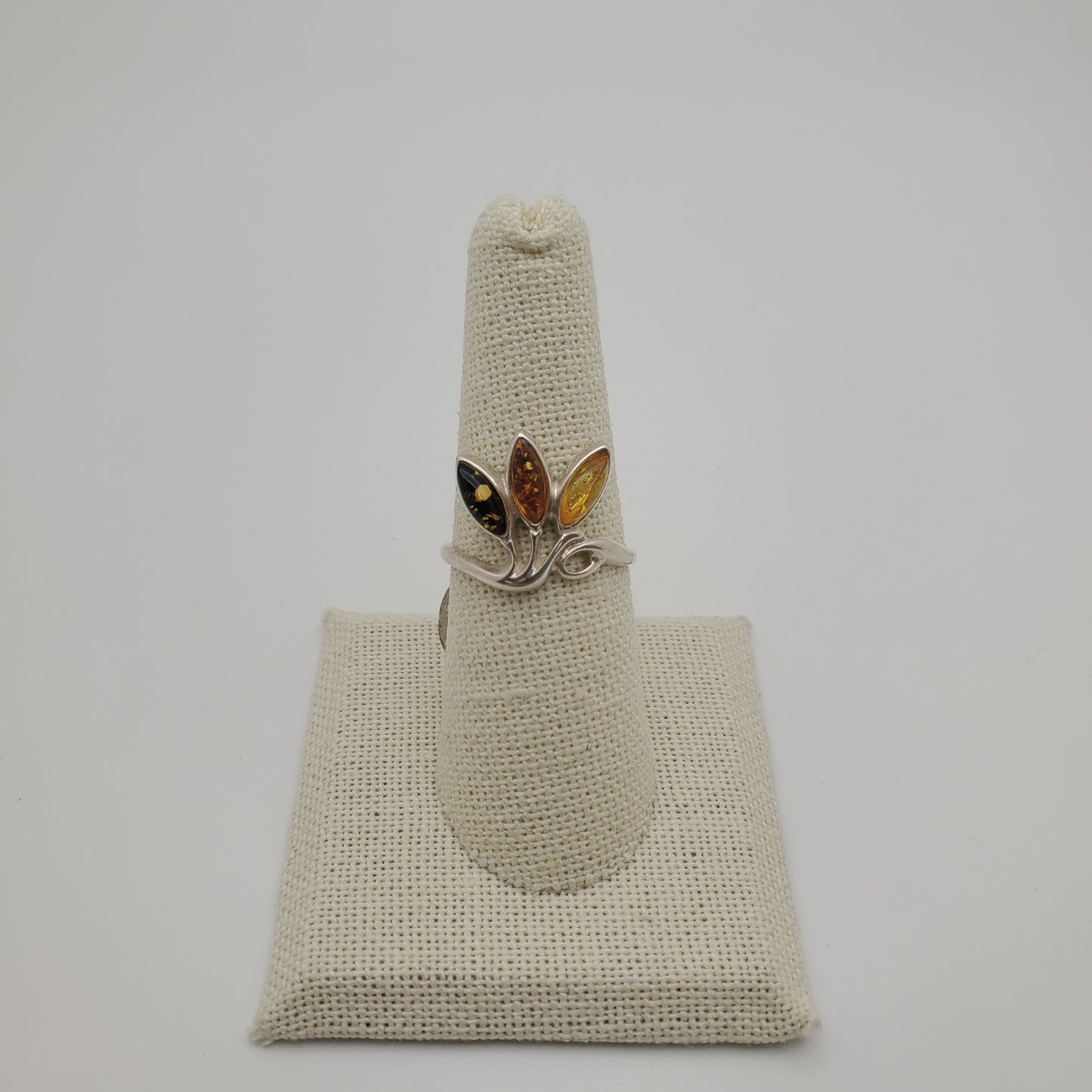 SS Multi-Colored Amber Leaf Ring