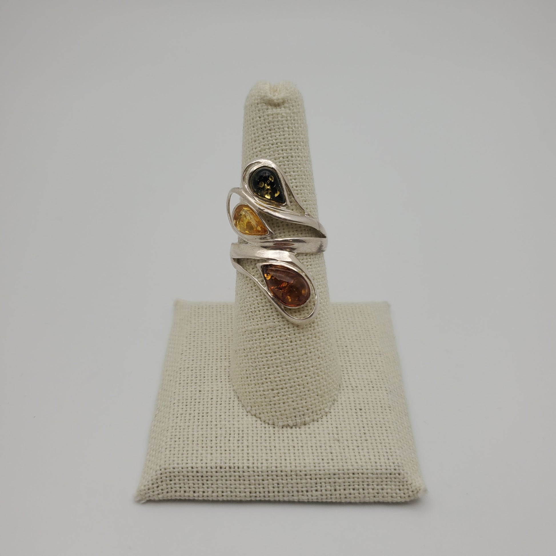 SS Multi-Colored Amber Wrap Ring