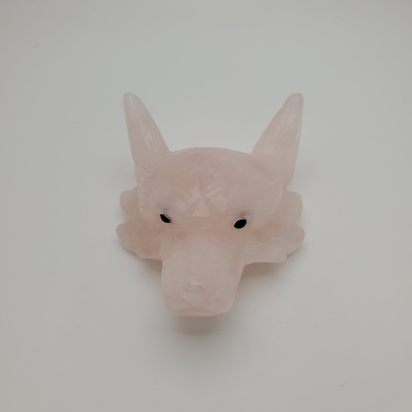 Carved Rose Quartz Wolf Head