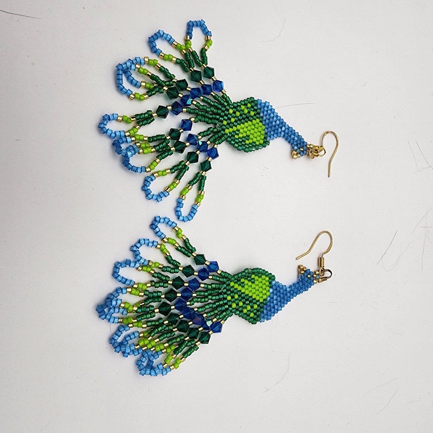 Seed Bead Peacock Earrings