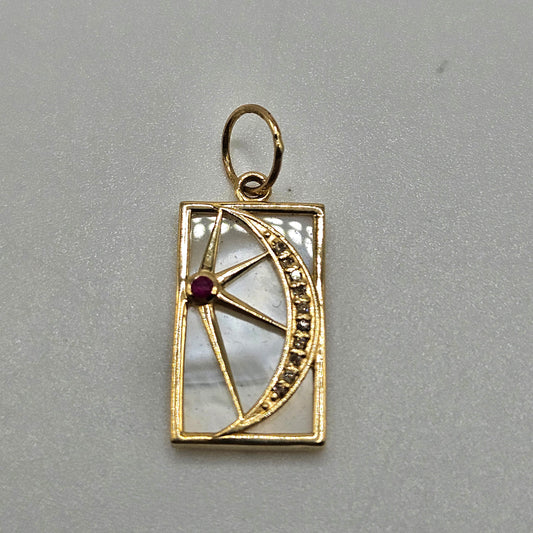 MOP Ruby Diamond Moon Pendant