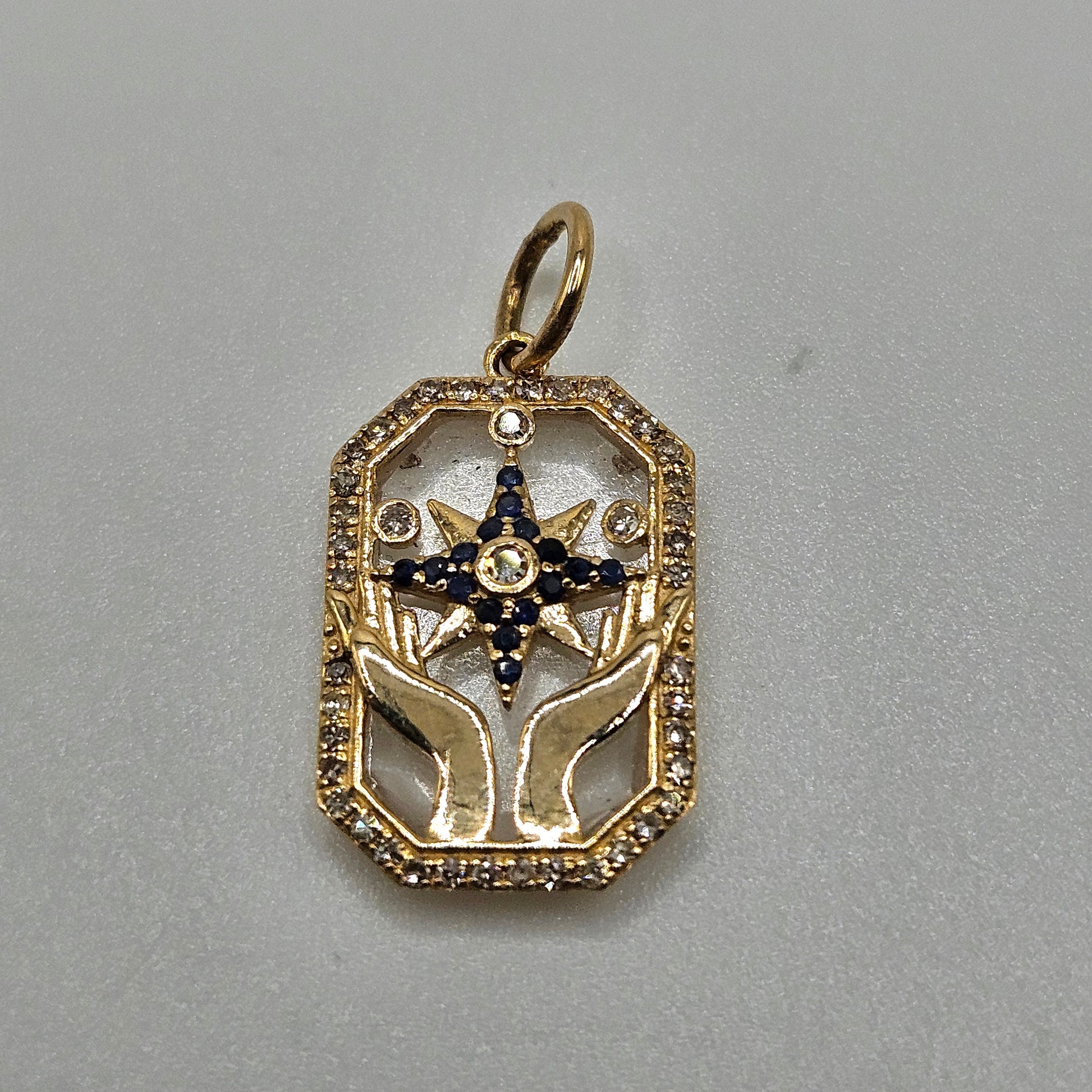 Gold Diamond Sapphire Crystal Pendant