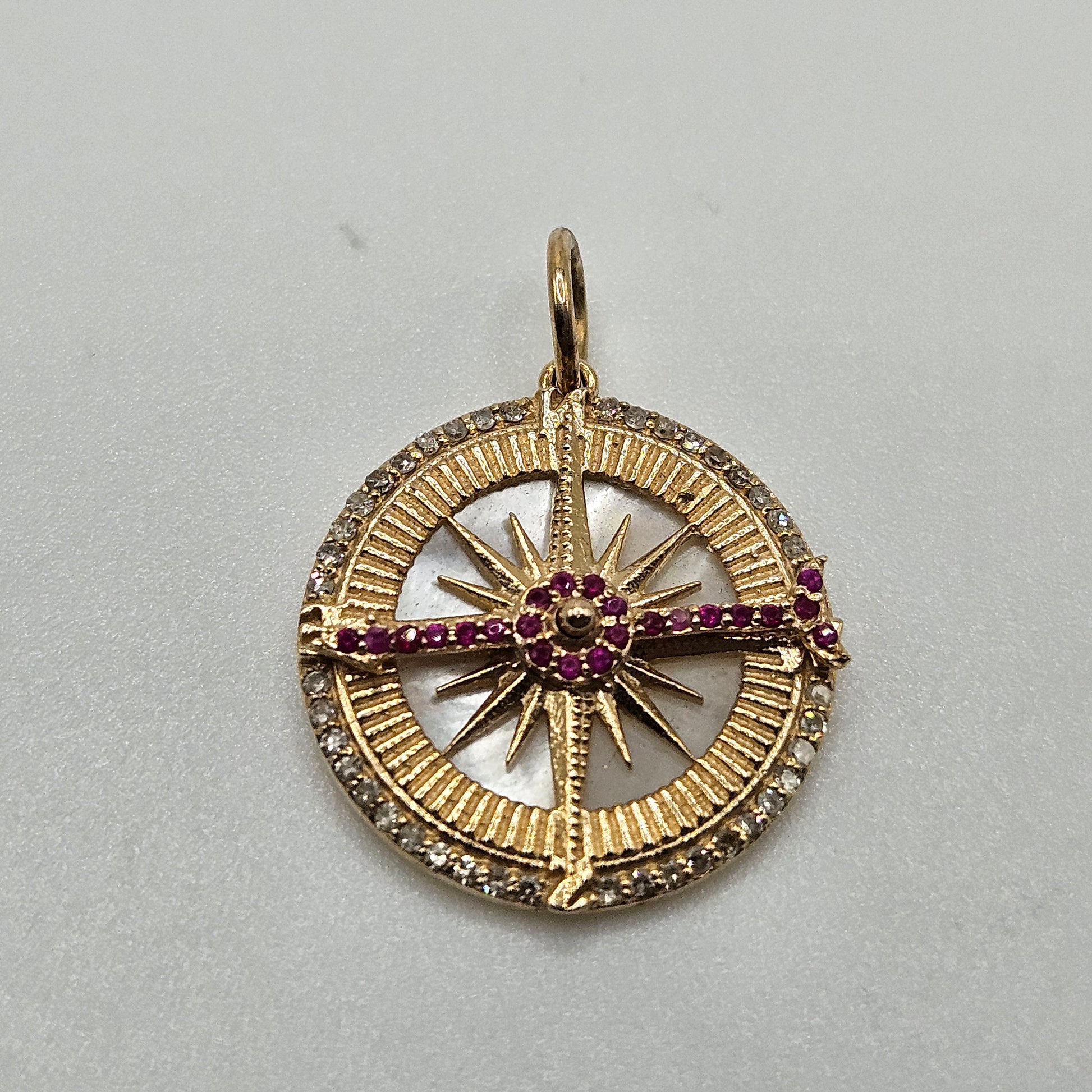 Gold Diamond MOP Ruby Star Pendant