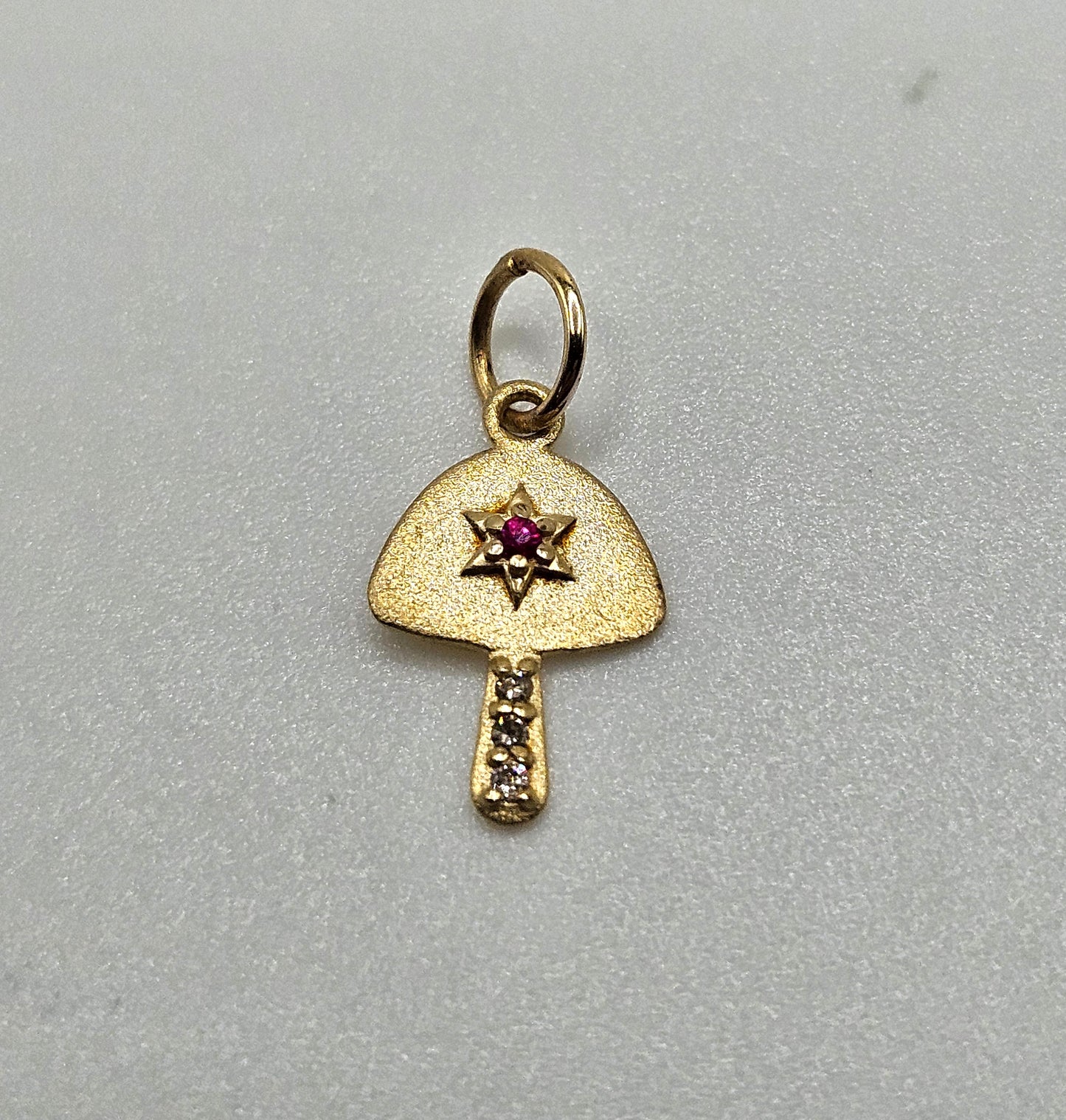 Gold Diamond Ruby Mushroom Pendant