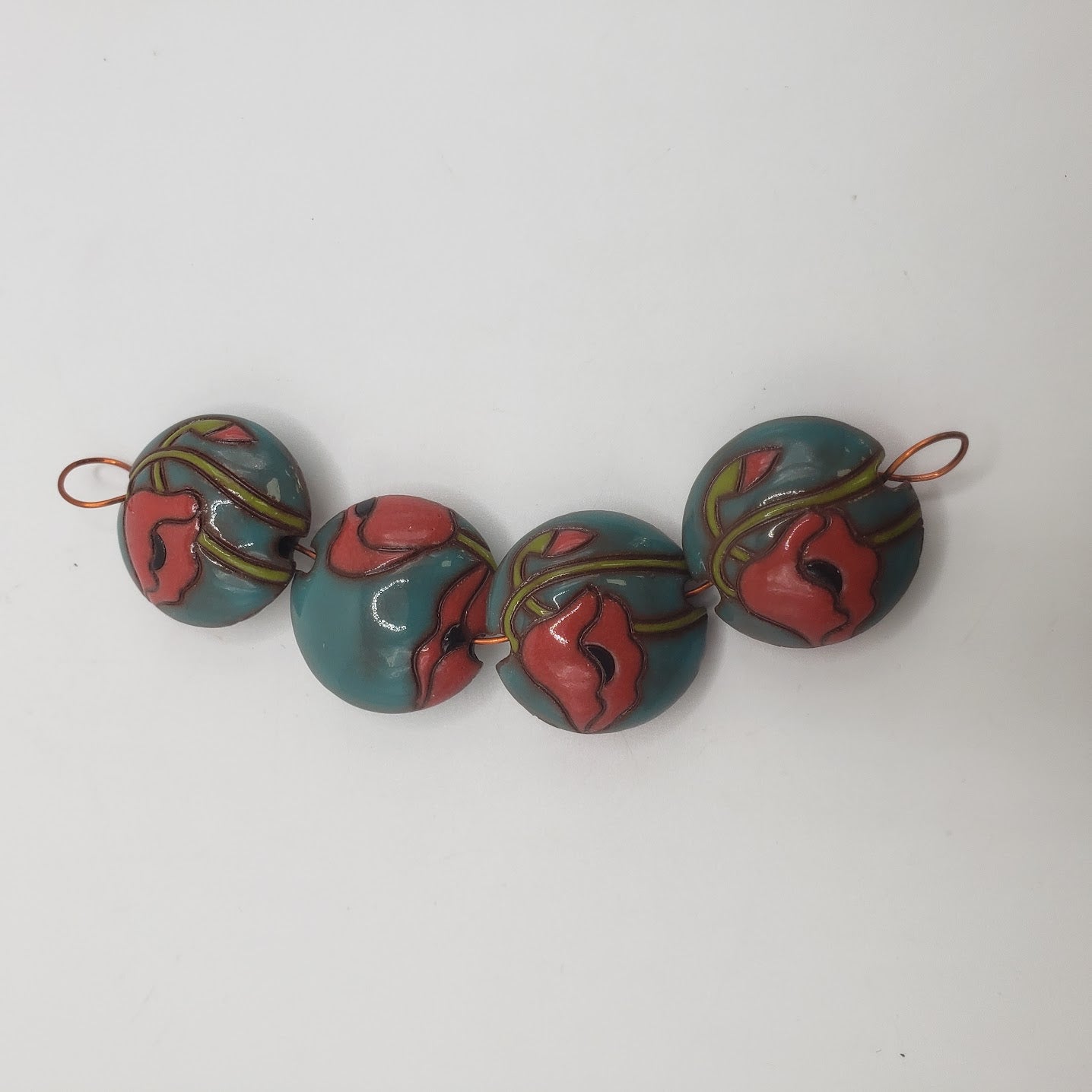 Red Poppies on Aqua Singles