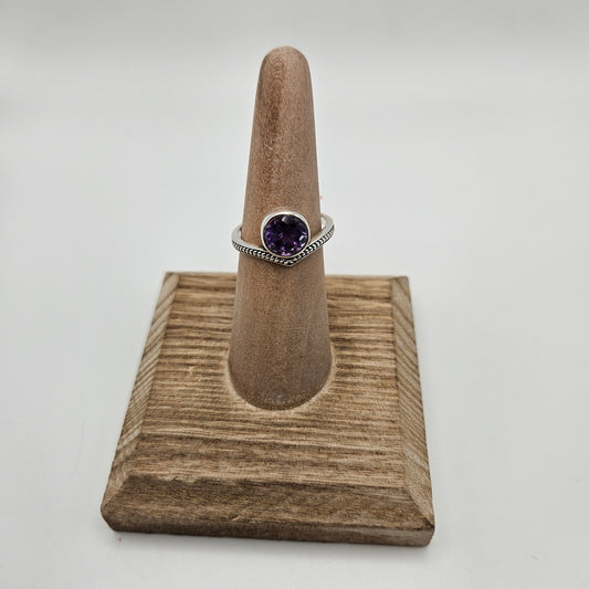 SS Amethyst Faceted Ring