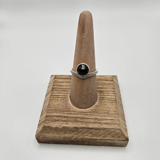 SS Smoky Quartz Faceted Ring