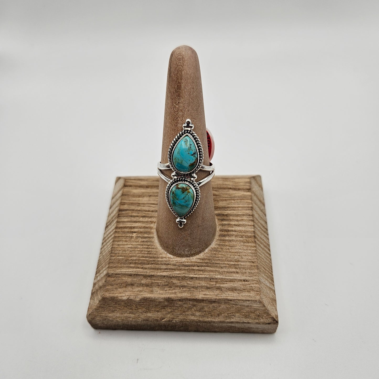 SS Kingman Turquoise Double Stone Ring