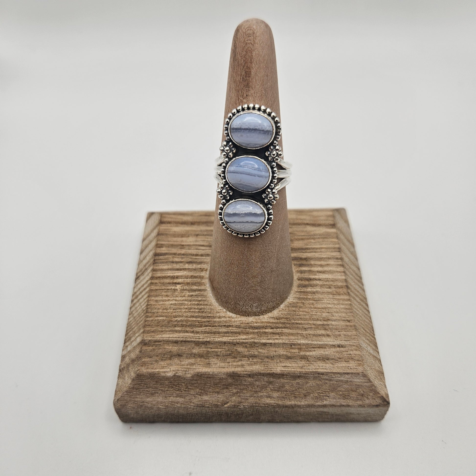 SS Blue Lace Agate Triple Stone Ring