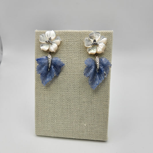 MOP Diamond Aventurine Carved Leaf Earrings