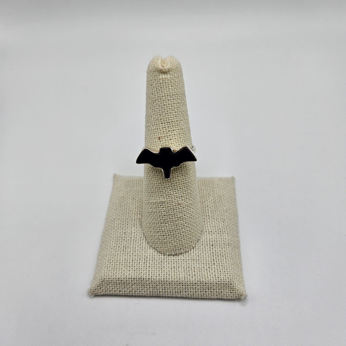 bat shape black onyx sterling silver round ring