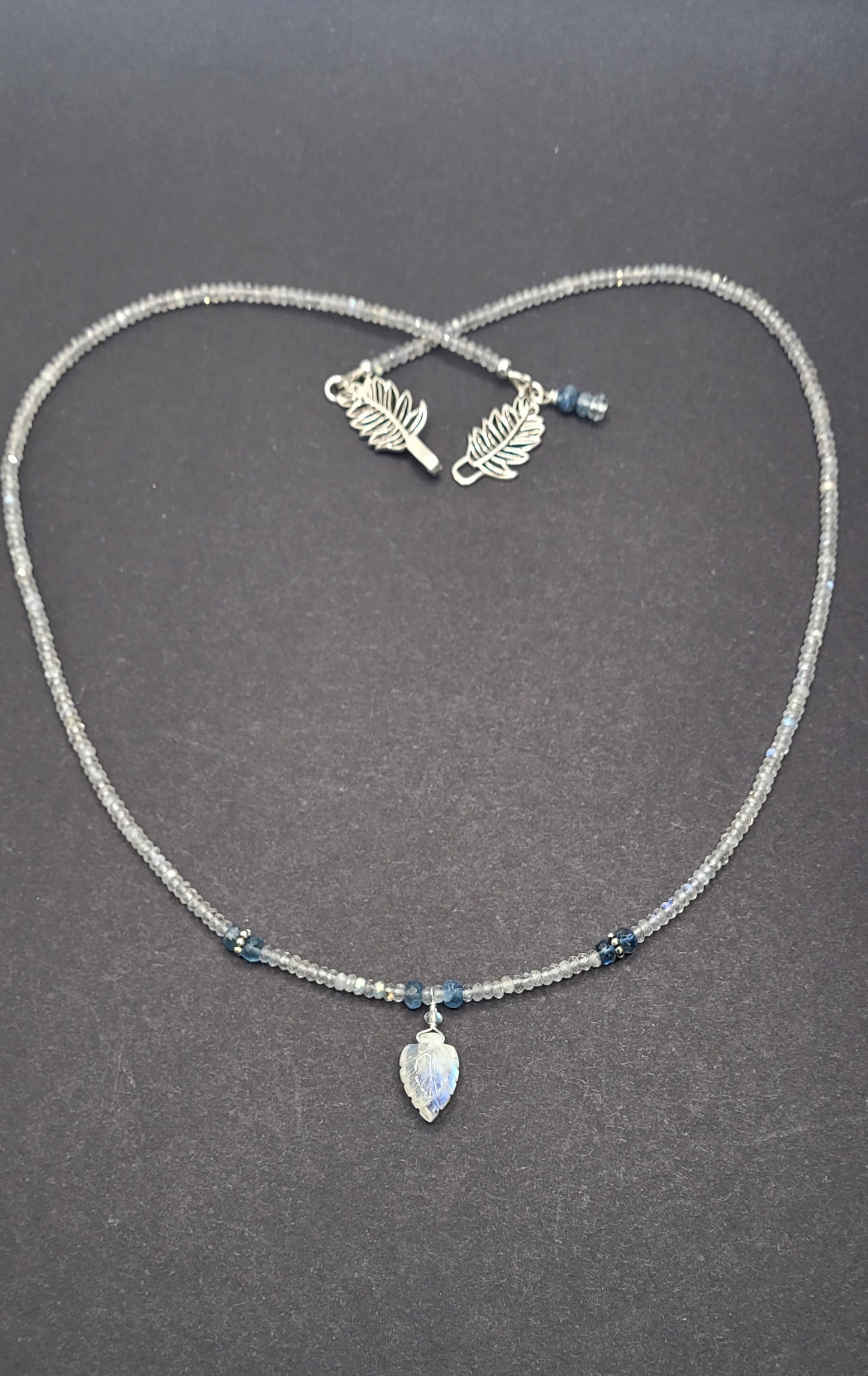 Labradorite, Moonstone, and Aquamarine Necklace with Sterling Silver Clasp