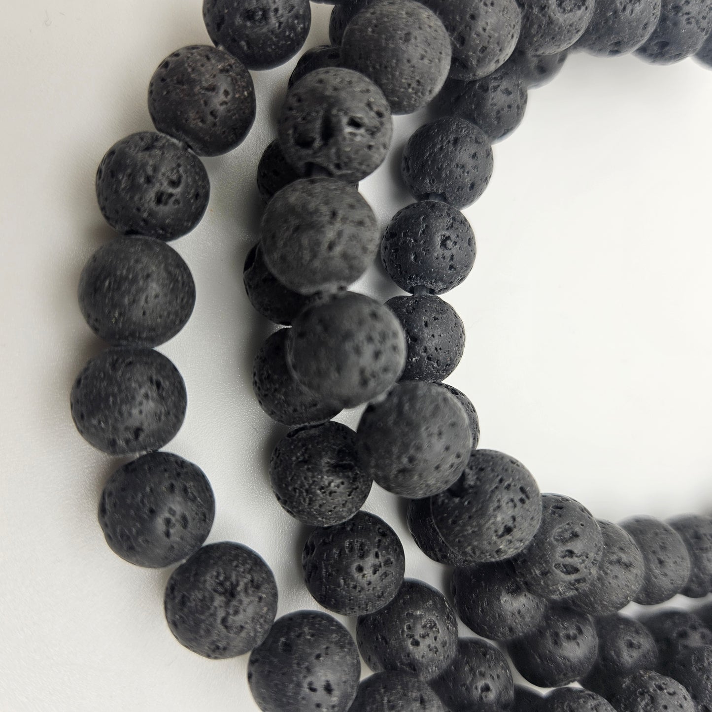 10mm Lava Stone Large Hole Round Bead Strand