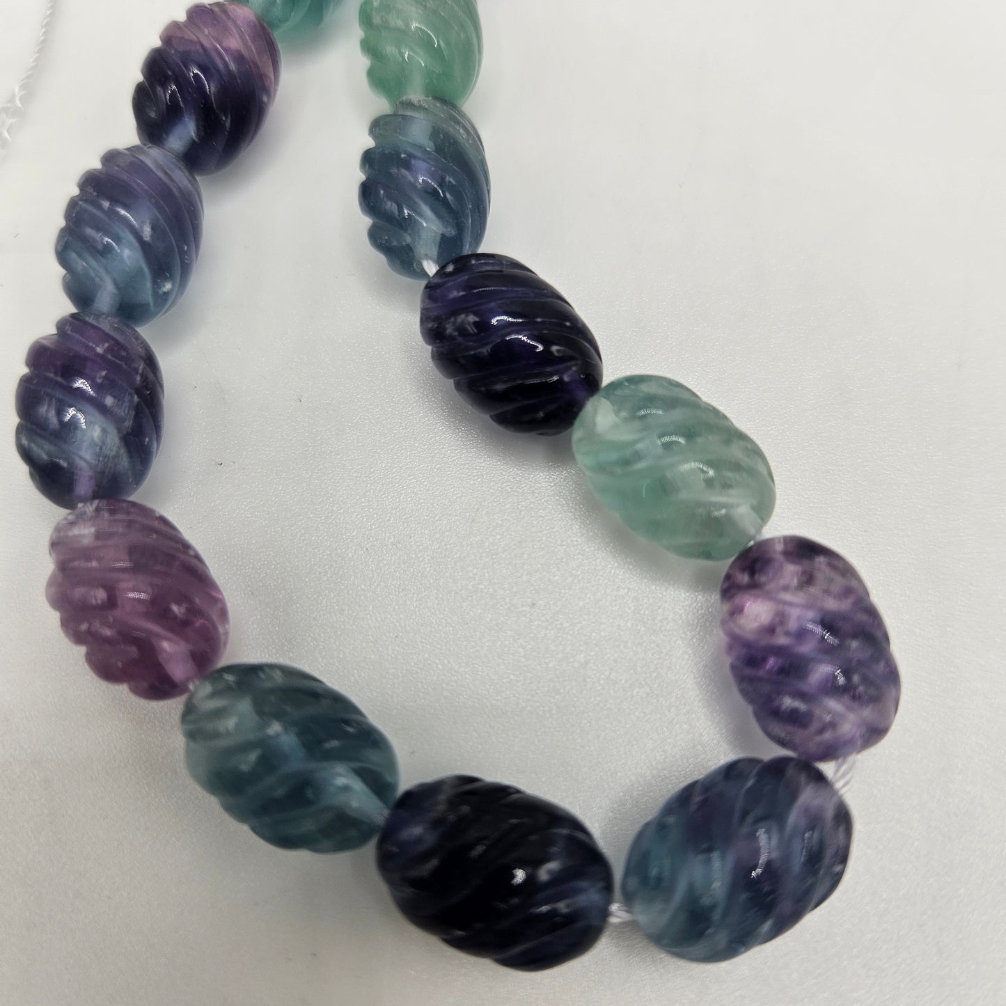 10mm Carved Oval Fluorite Round Single Bead