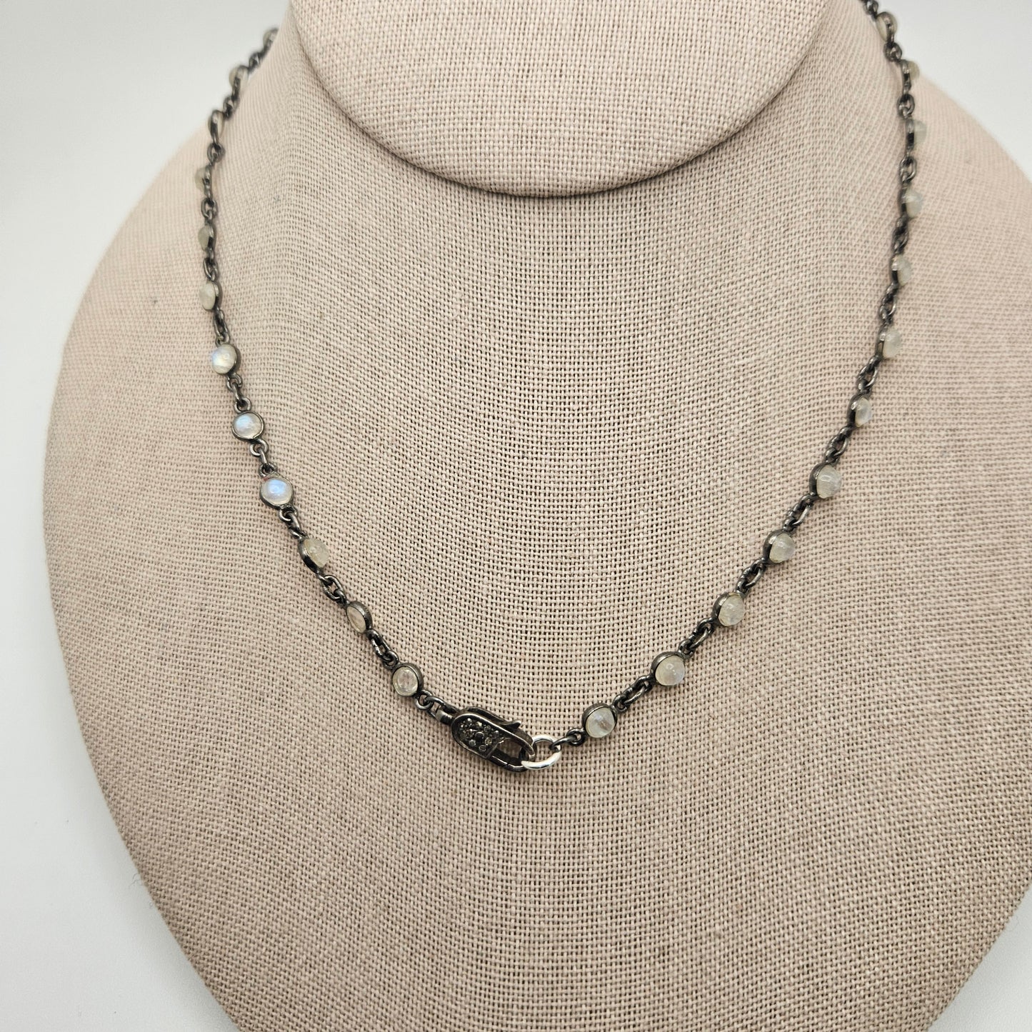 Moonstone Rhodium & Sterling Silver Chain Moon Necklace 24 inch